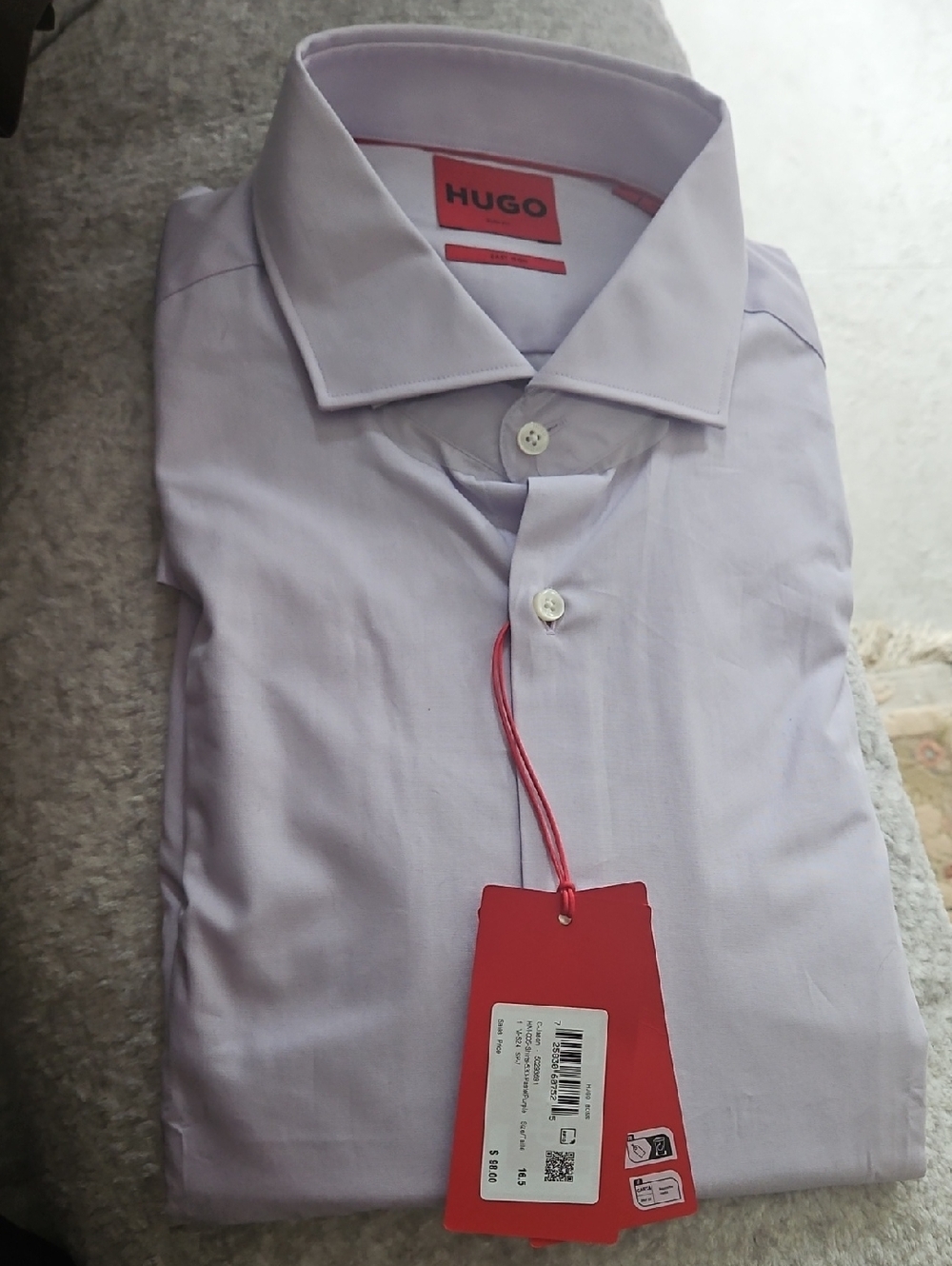 HUGO Men’s Light Lavender Dress Shirt with Red Tag
